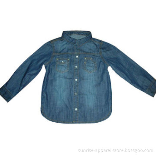 Boy's Denim Shirts with Bartacks on Pockets